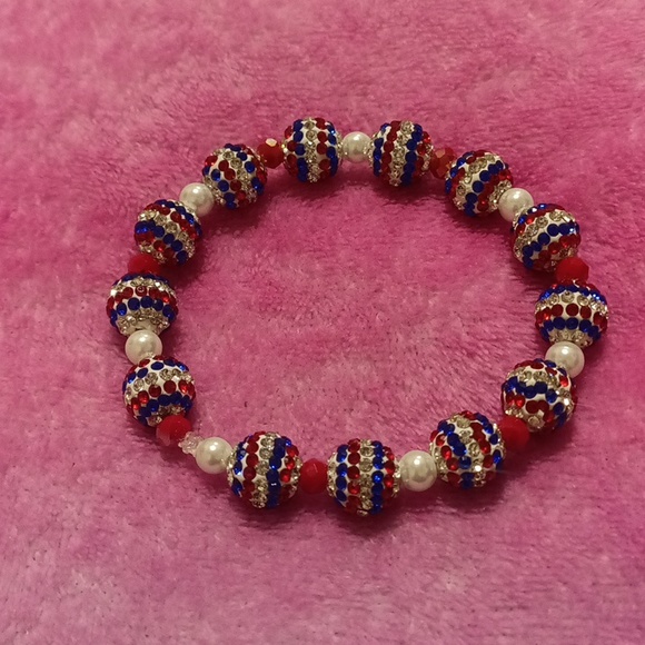Jewelry Red White Blue Beaded Rhinestone Bracelet Poshmark